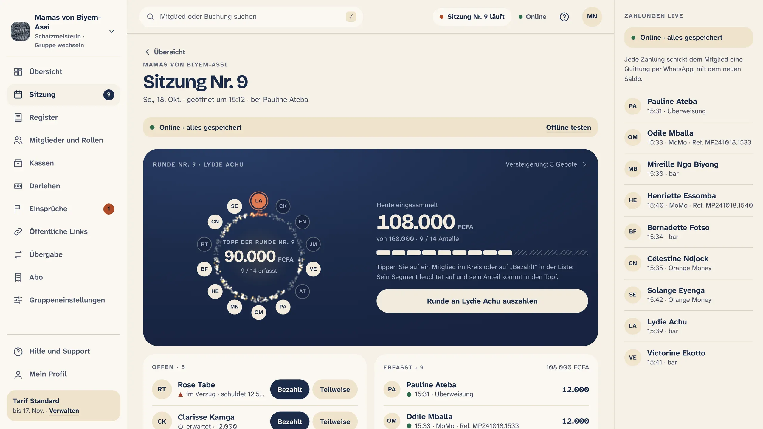 Njangi, Sitzung am Laptop (Demo-Daten)