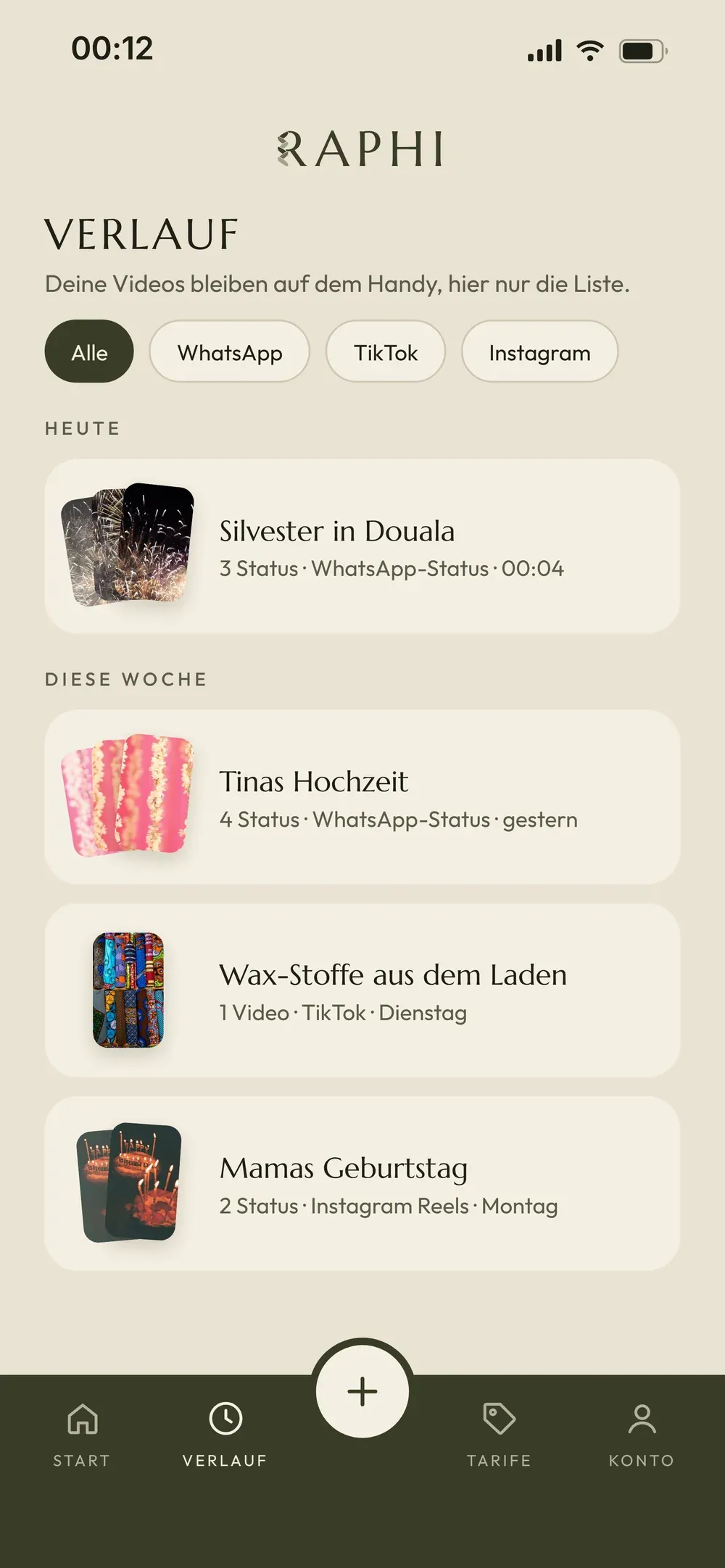 Raphi, Verlauf am Handy (Demo-Daten)