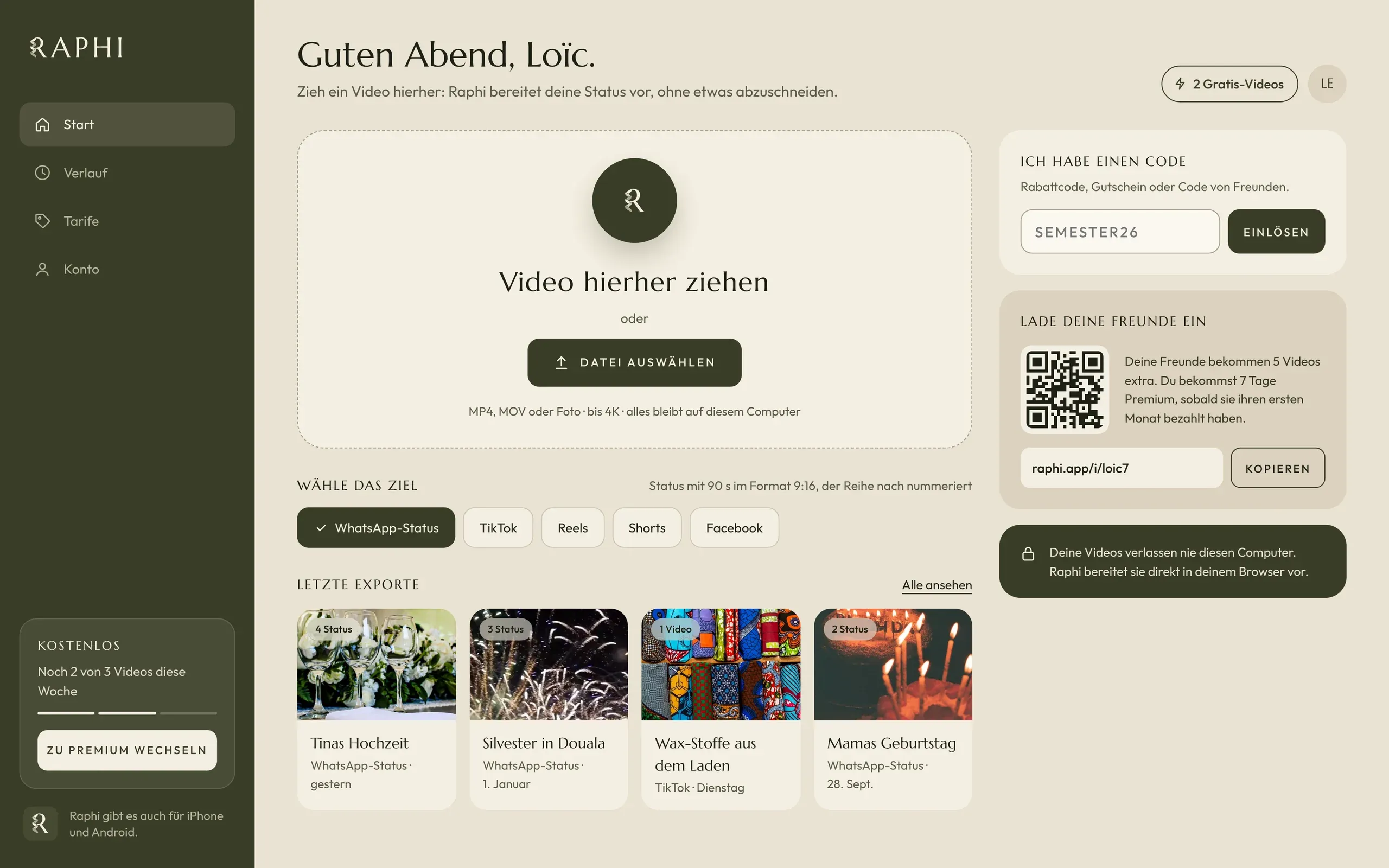 Raphi, Web-App (Demo-Daten)