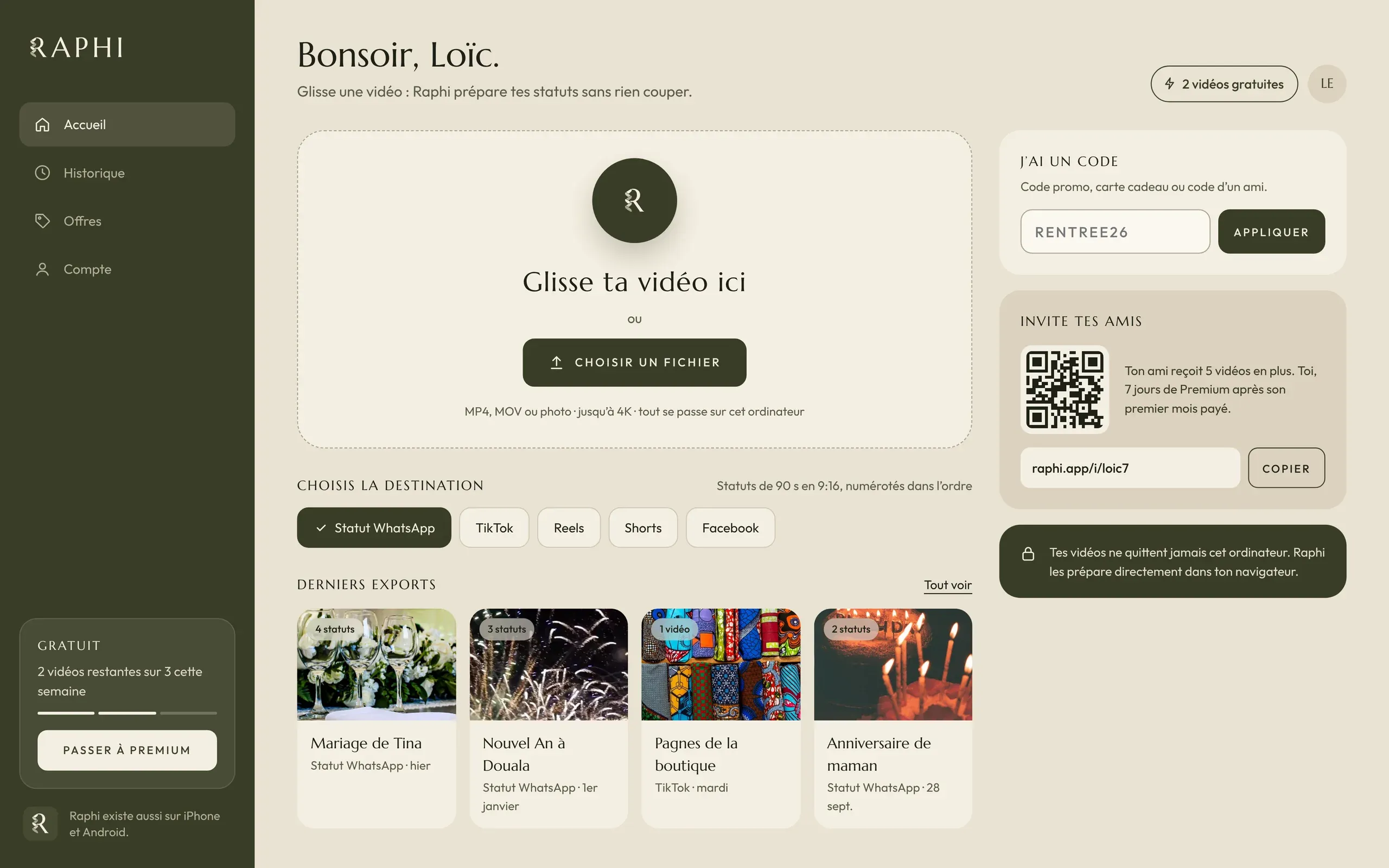 Raphi, Application web (données de démo)